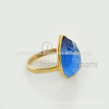 Atacado Bezel Ring Jewelry, Handmade 925 Sterling Silver Gold Plated Gemstone Bezel Rings Jóias Fabricante